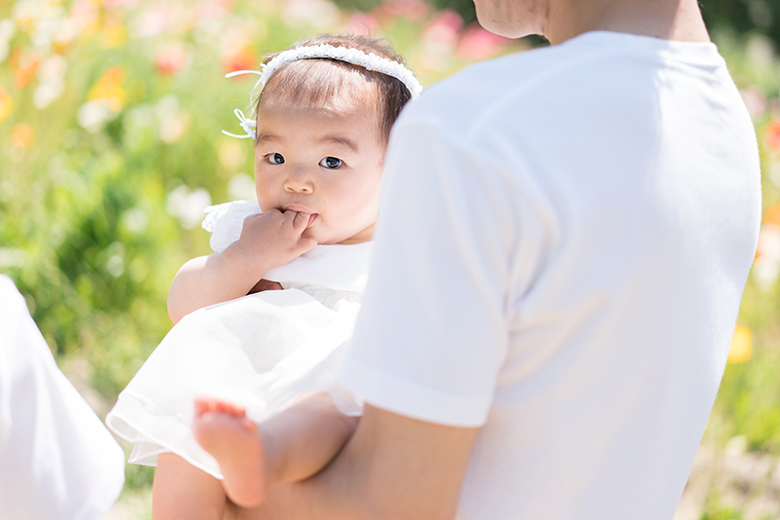 万博記念公園でファーストバースデーの撮影