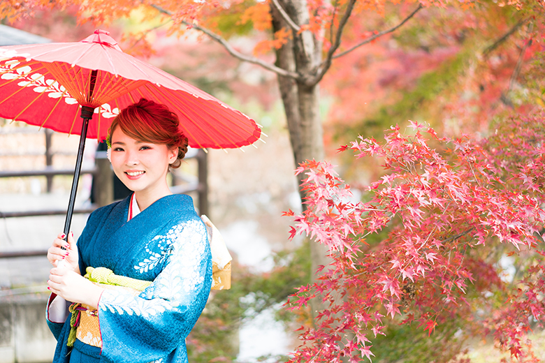 京都の森での二十歳の振袖ロケーション撮影